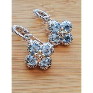 Barbara Bixby Blue Topaz Signature Flower Sterling Silver Earrings Jewelry